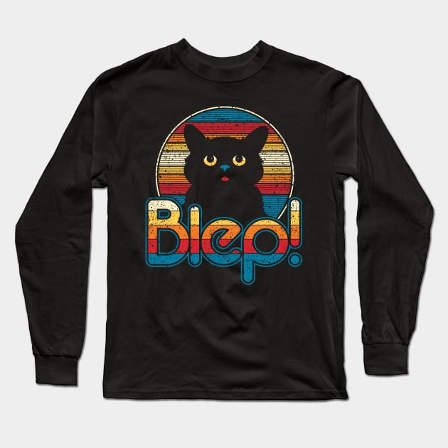 Blep Cat - Cute Retro Black Kitty with Tongue Out Long Sleeve T-Shirt by RYSHU 